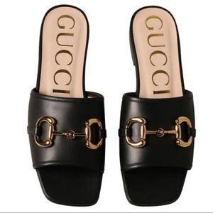 Gucci Nappa Lumiere Black Horsebit Slide Sandal